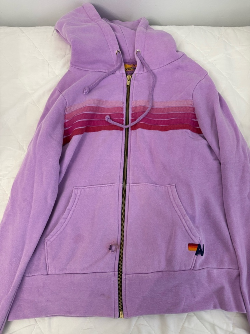 Aviator Nation Lavender Zip Hoodie with Pink & Red Stripe
